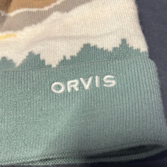 Orvis Cream and Brown Scenic Knit Hat with Pom-Pom - Picture 4 of 4